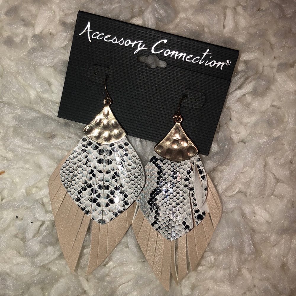 Faux Snakeskin and Faux Leather Fringe Earrings